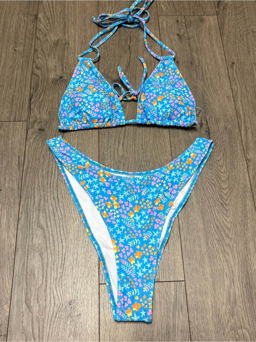 Blue floral cheeky bikini set swimsuit large